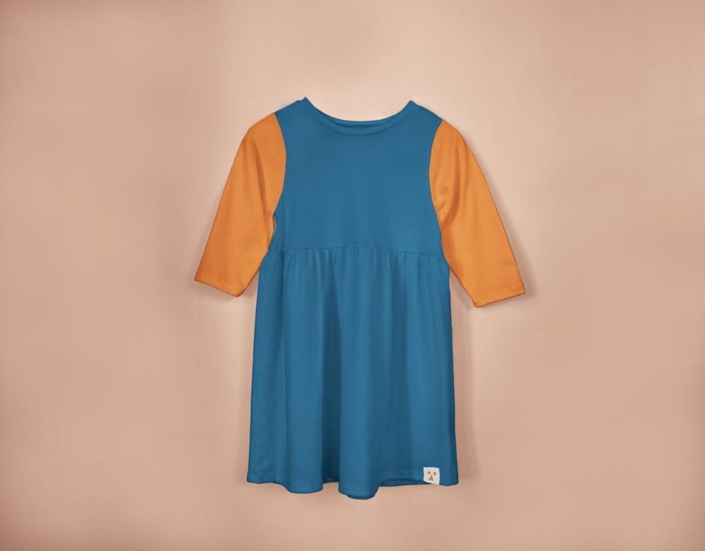 Long Sleeve Modal Two-Tone Dress - Pond - Dresses