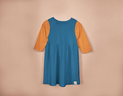 Long Sleeve Modal Two-Tone Dress - Pond - Dresses