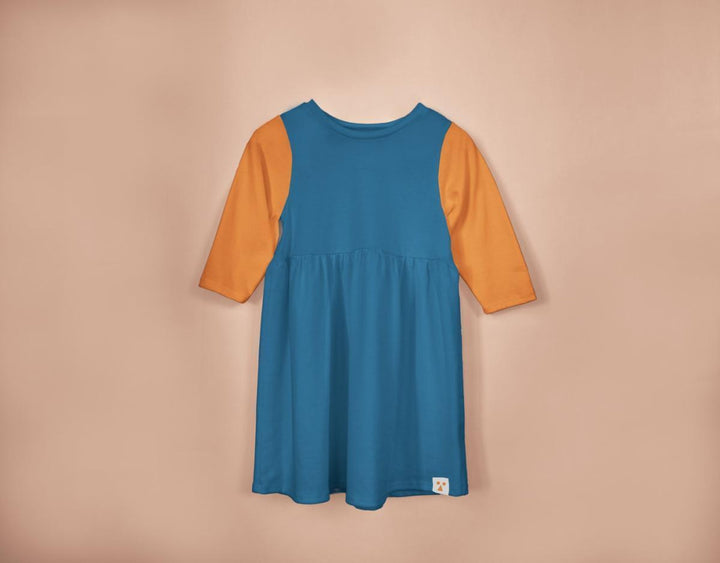 Long Sleeve Modal Two-Tone Dress - Pond - Dresses
