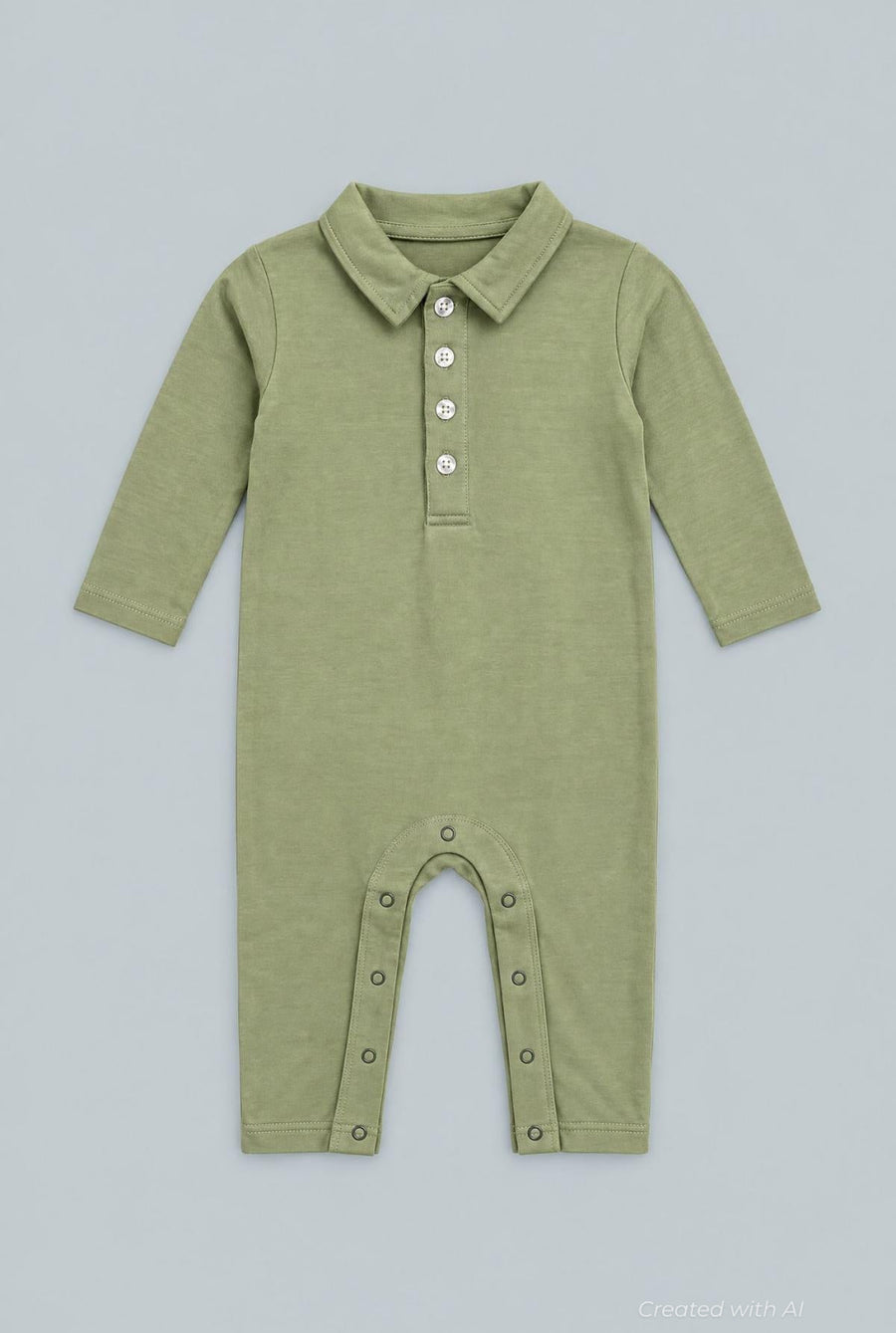 Long Sleeve Polo Romper - Army Green - Romper