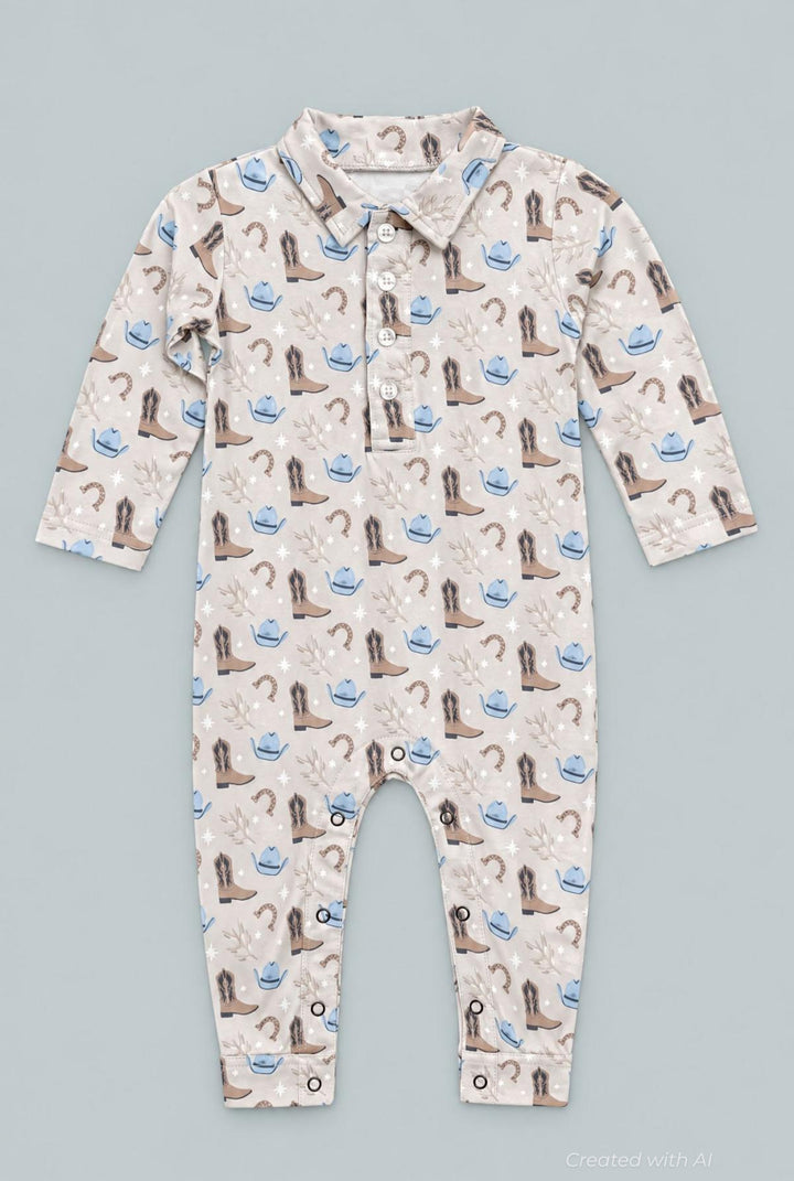Long Sleeve Polo Romper - Blake - Romper