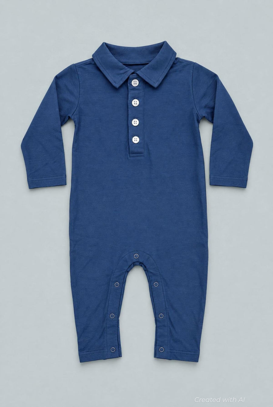 Long Sleeve Polo Romper - Deep Navy - Romper