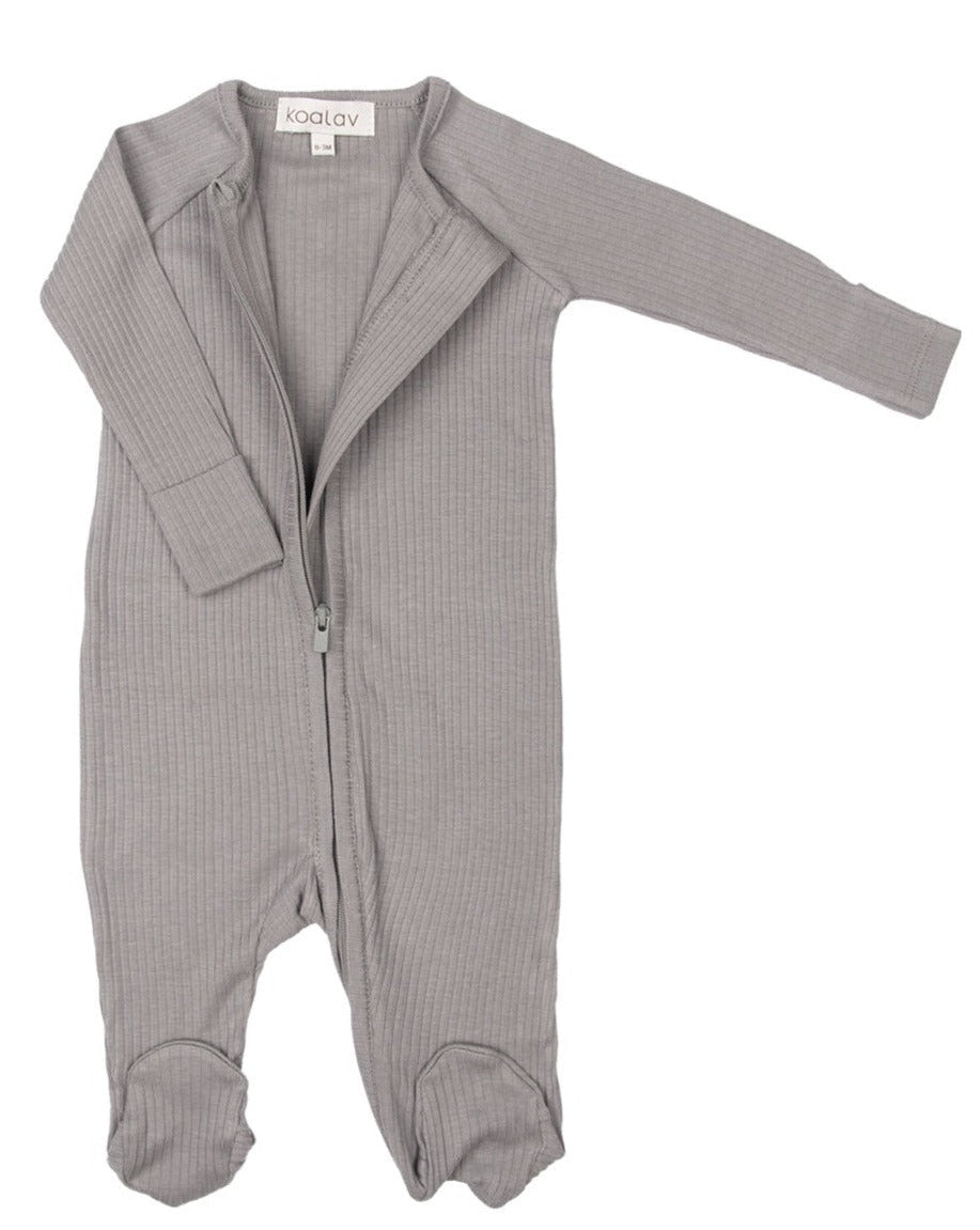 Long Sleeve Romper with Feet - Fog