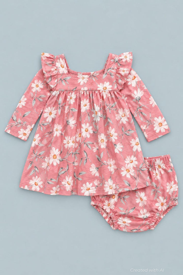 Long Sleeve Ruffle Dress With Bloomer - Daisy - Dresses