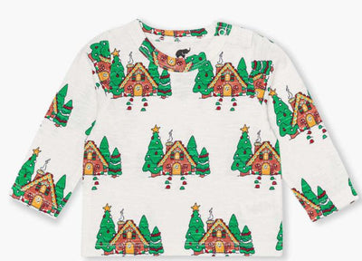 Long Sleeve Slub Jersey Crewneck Tee - Gingerbread House - T-shirt