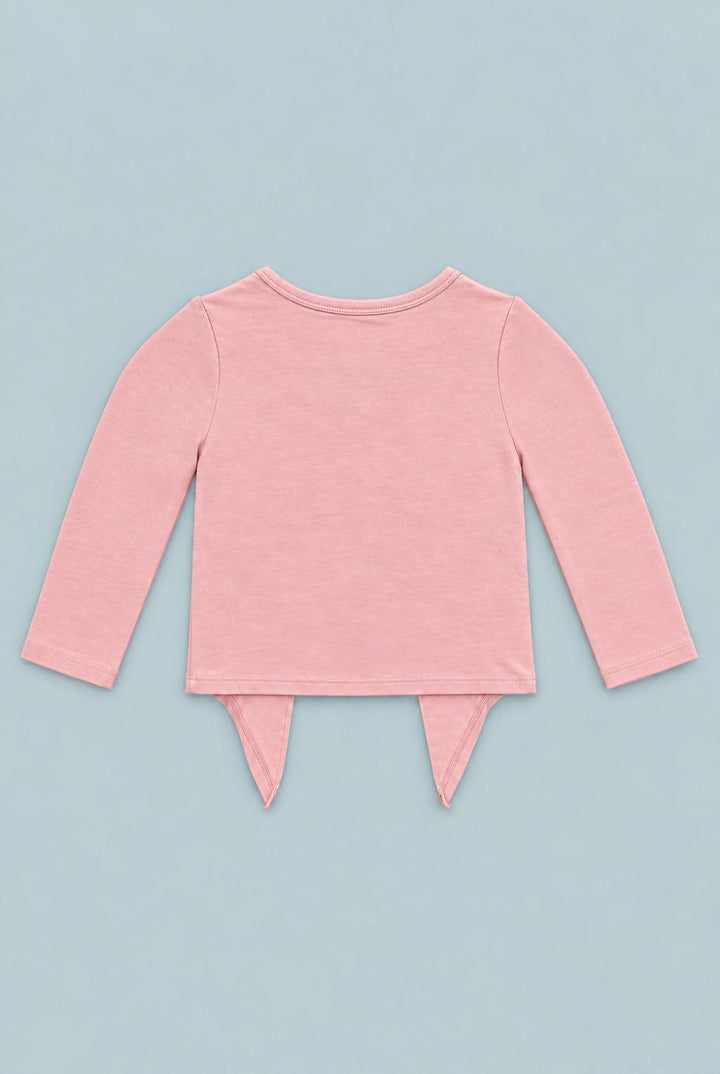 Long Sleeve Tie Top - Pink Suede - Shirt