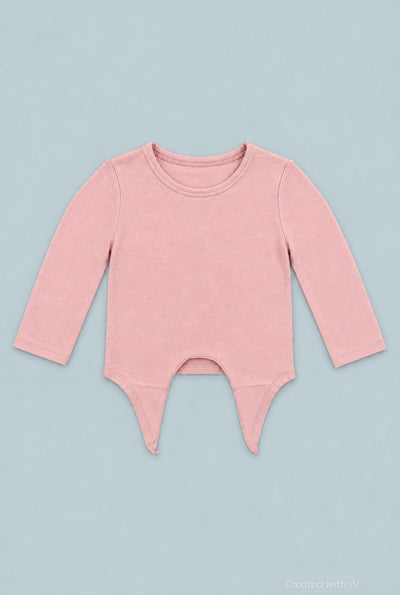 Long Sleeve Tie Top - Pink Suede - Shirt
