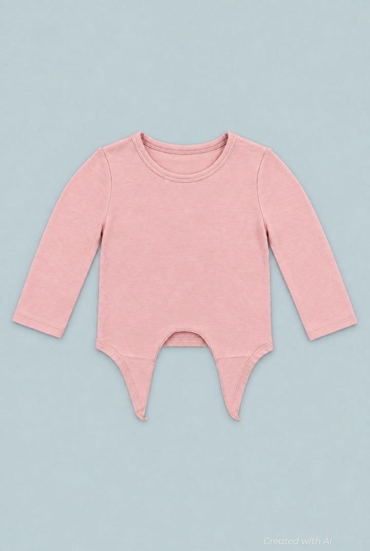 Long Sleeve Tie Top - Pink Suede - Shirt