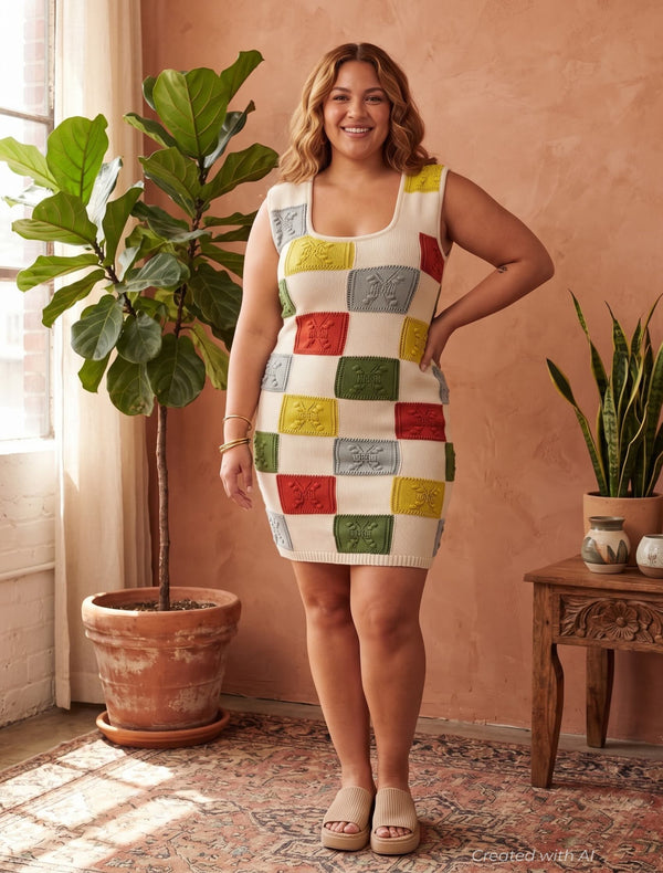 Lottie Sweater Dress - Bright Checker - 2XL/3XL - Dresses