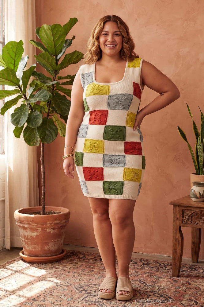 Lottie Sweater Dress - Bright Checker - 2XL/3XL - Dresses