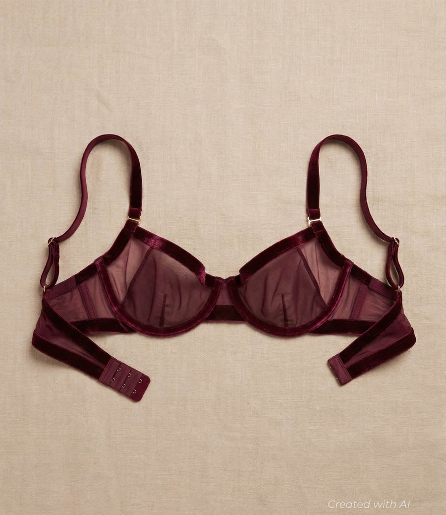 Loud & Proud Demi Bra - Burgundy & Sheer - Bra