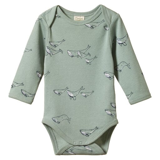 Cotton Long Sleeve Bodysuit - Humpback Whale Print Bodysuits + Onesies Nature Baby 