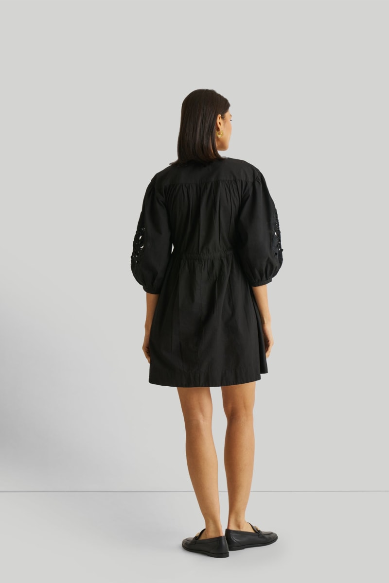 Shirt Dress With Balloon Sleeves - Black