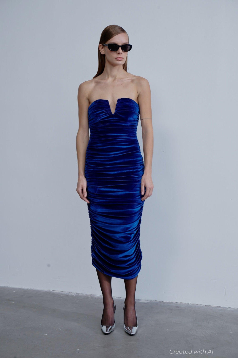 Luce Velvet Midi Dress - Blue - M - Dresses