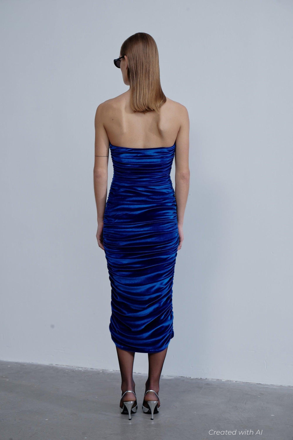 Luce Velvet Midi Dress - Blue - M - Dresses