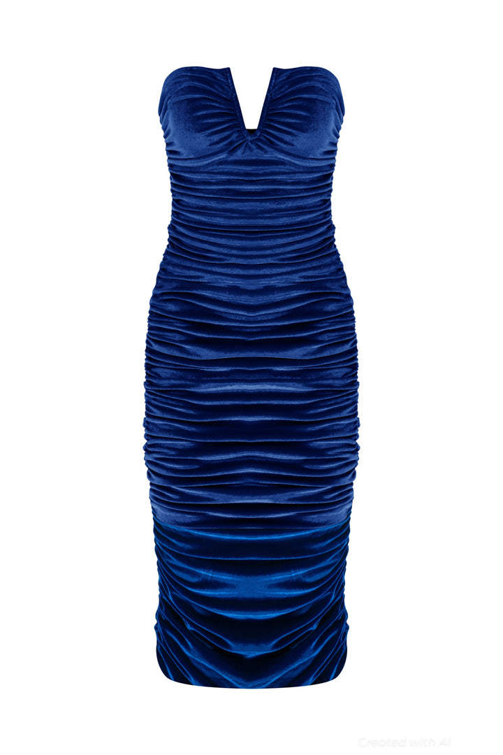Luce Velvet Midi Dress - Blue - M - Dresses
