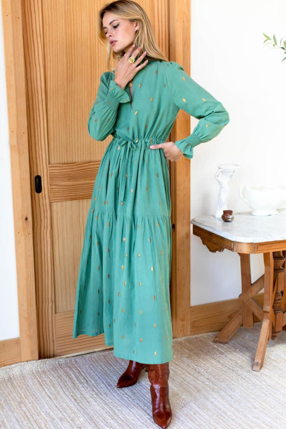 Lucybella Maxi Dress - Gold Leaf Kasmir - Dresses