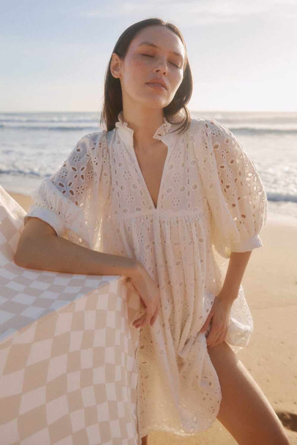Lulu Cotton Broderie Dress - White - Dresses