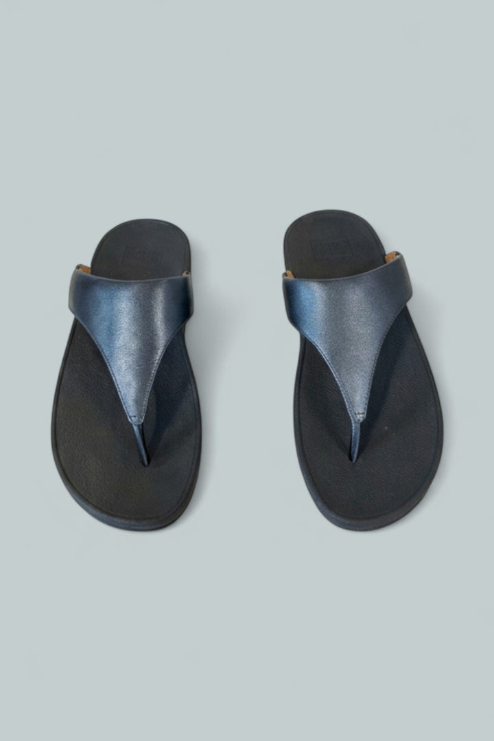 Lulu Toepost Wedge Shoes - Metallic Cosmic Blue - 5 M B - Flip Flop