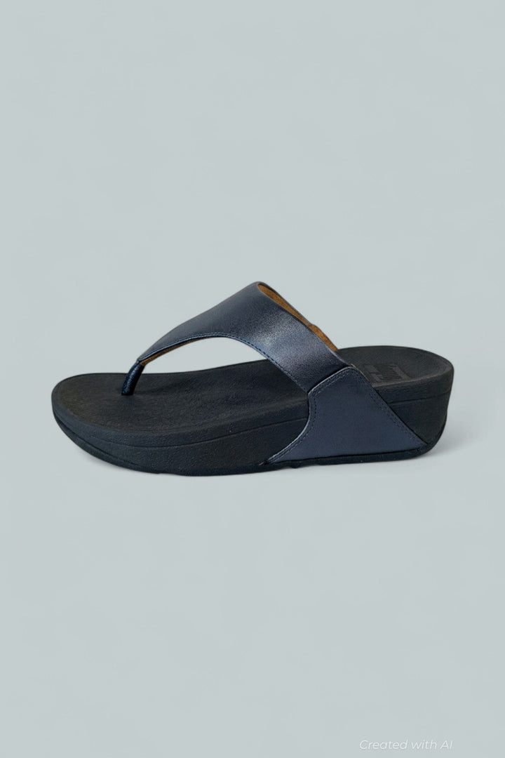 Lulu Toepost Wedge Shoes - Metallic Cosmic Blue - 5 M B - Flip Flop