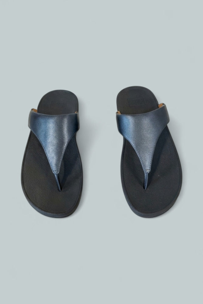 Lulu Toepost Wedge Shoes - Metallic Cosmic Blue - 5 M B - Flip Flop