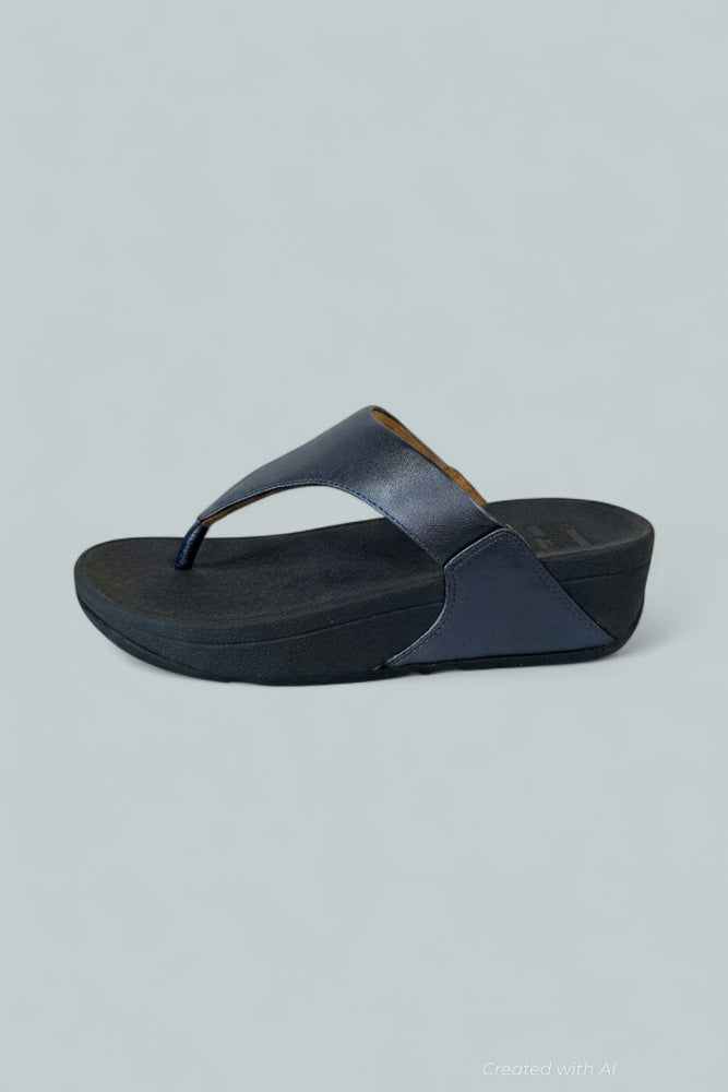Lulu Toepost Wedge Shoes - Metallic Cosmic Blue - 5 M B - Flip Flop
