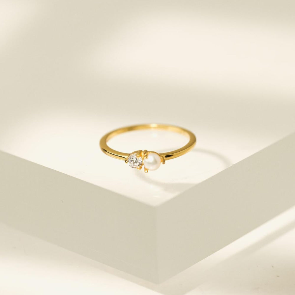 Luma Gemstone Ring - Pearl + Cubic Zirconia - Ring