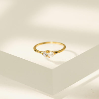 Luma Gemstone Ring - Pearl + Cubic Zirconia - Ring