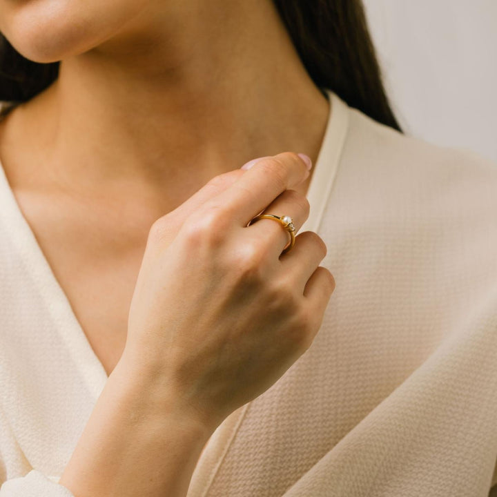 Luma Gemstone Ring - Pearl + Cubic Zirconia - Ring