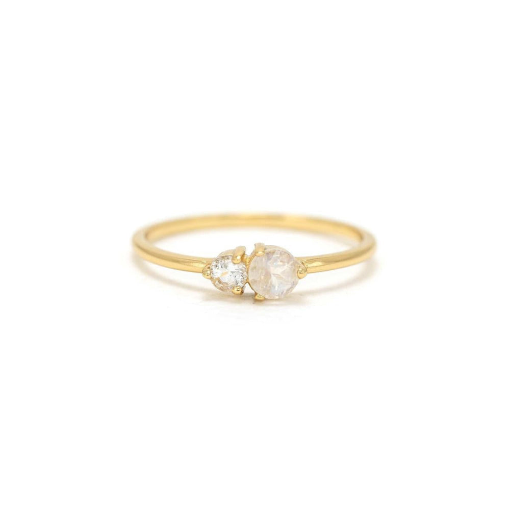 Luma Gemstone Ring - Rainbow Moonstone + White Topaz - Ring