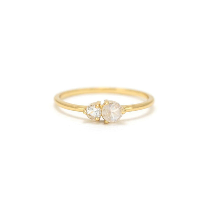 Luma Gemstone Ring - Rainbow Moonstone + White Topaz - Ring