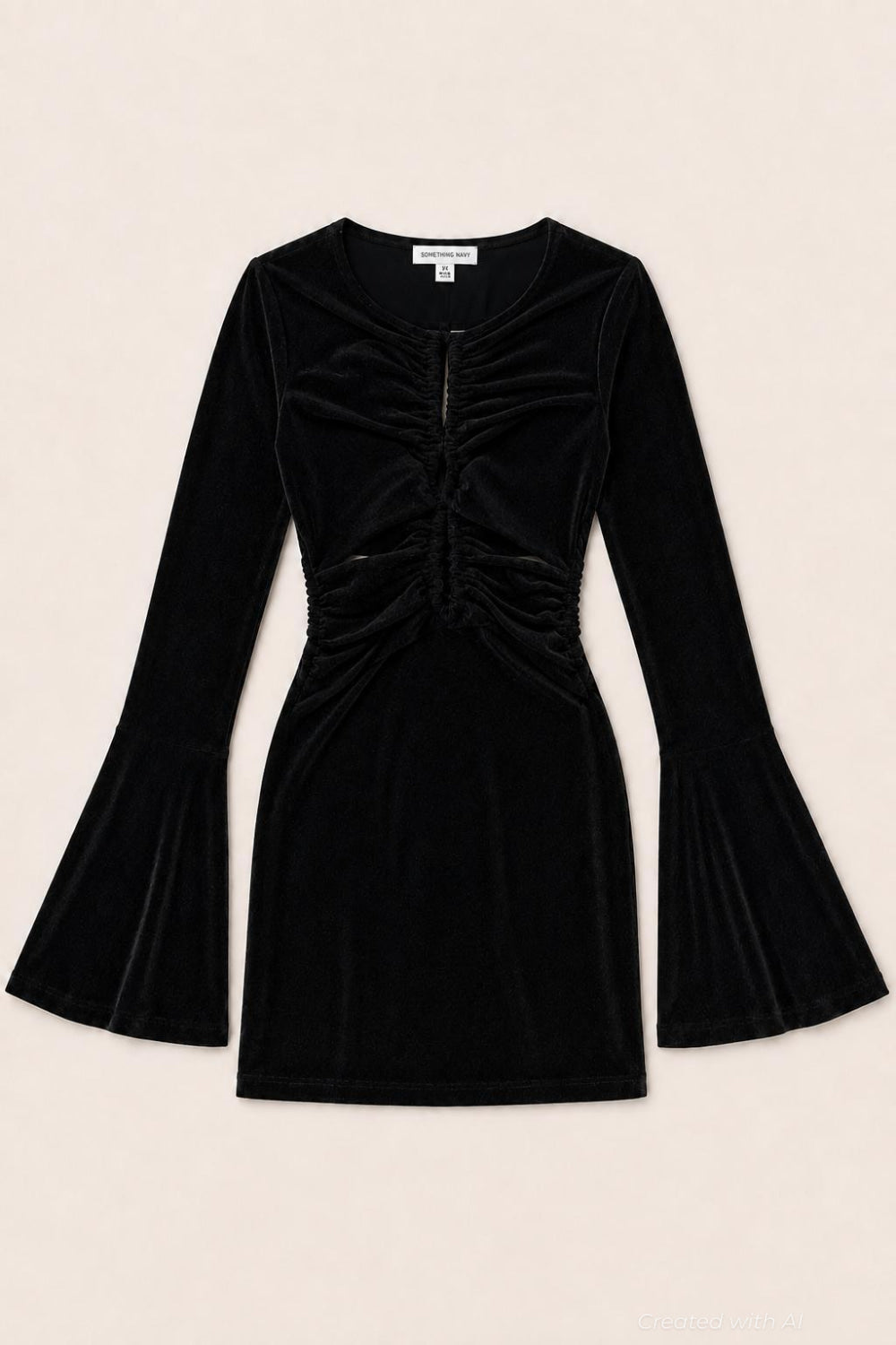 Lurex Cinched Mini Dress With Bell Sleeves - Black - Dresses
