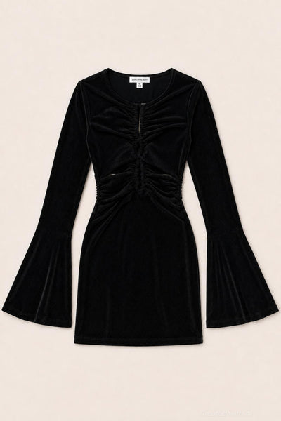 Lurex Cinched Mini Dress With Bell Sleeves - Black - Dresses