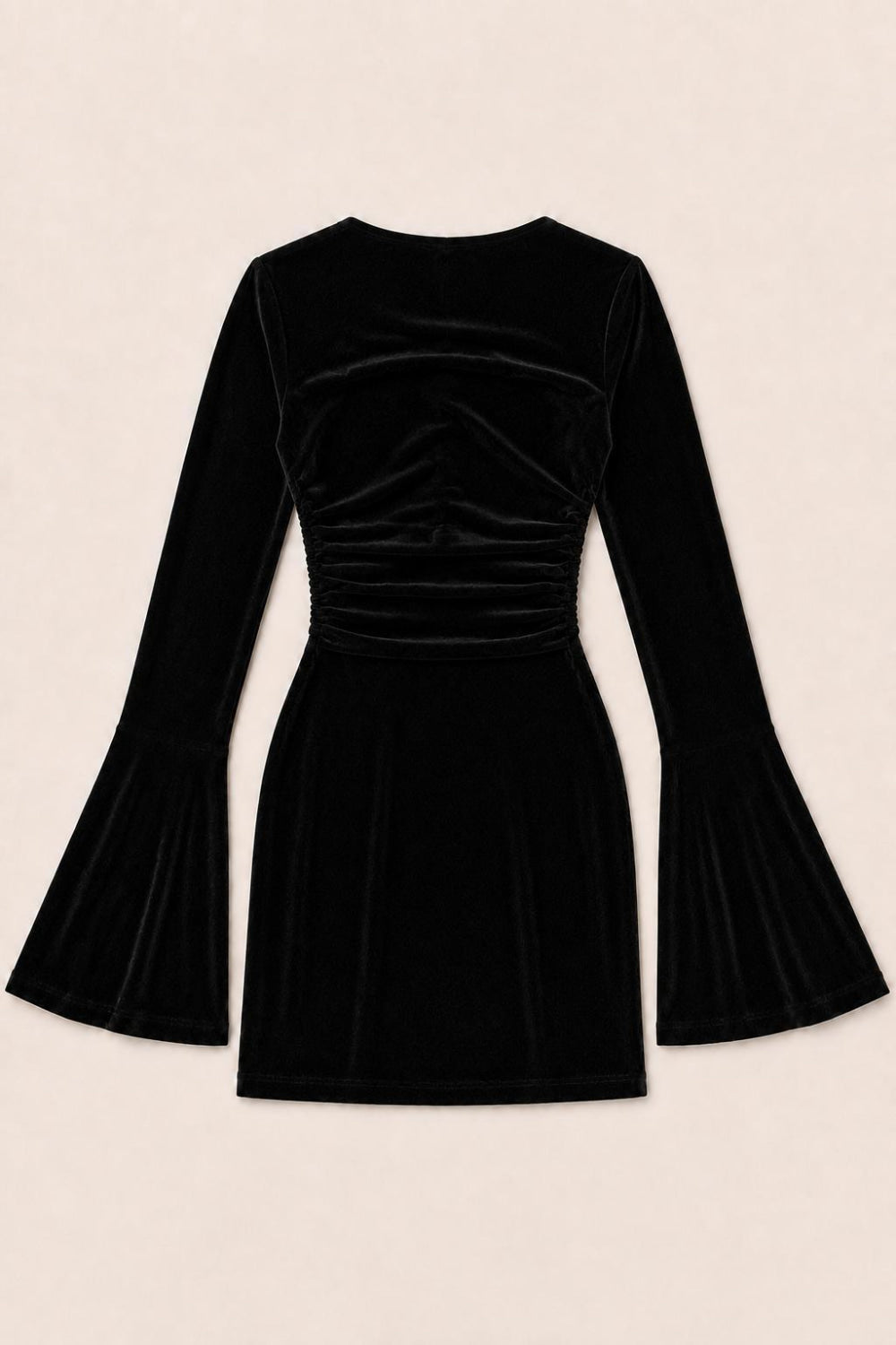 Lurex Cinched Mini Dress With Bell Sleeves - Black - Dresses