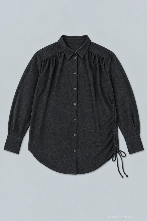 Lurex Tunic Button Up - Black - Button Down Shirt