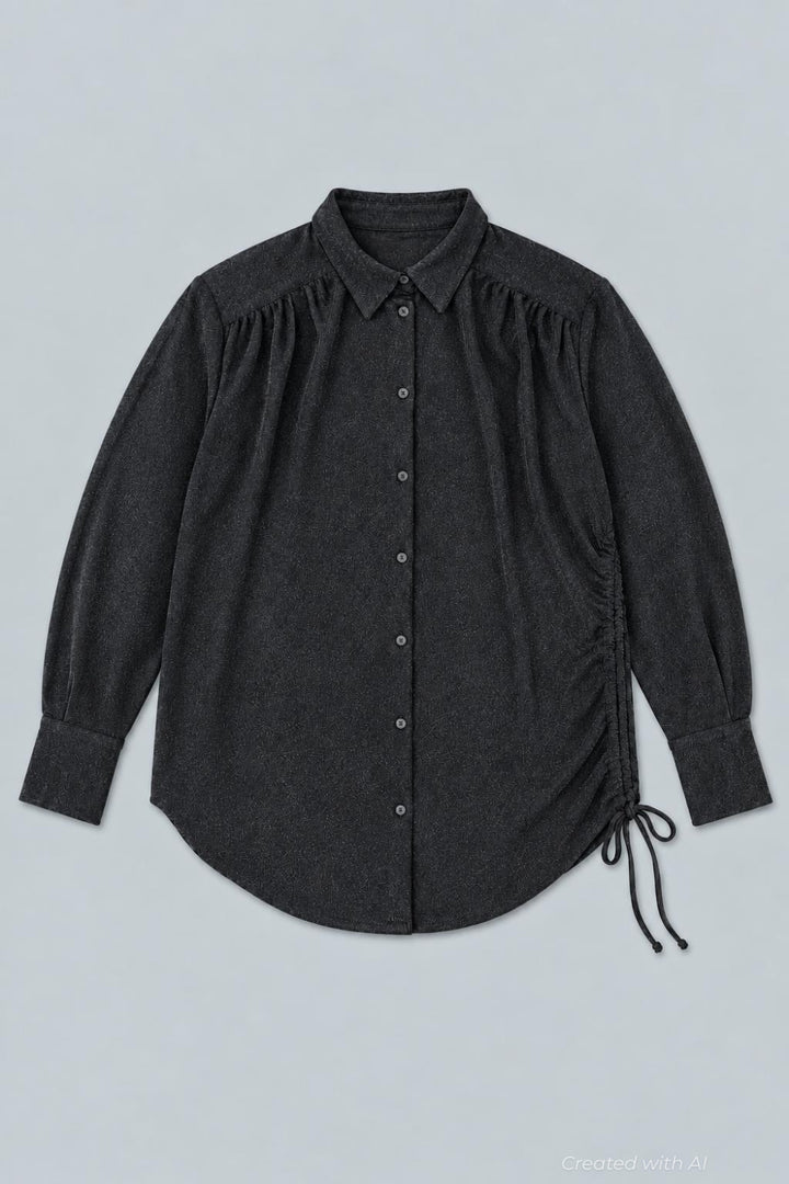 Lurex Tunic Button Up - Black - Button Down Shirt