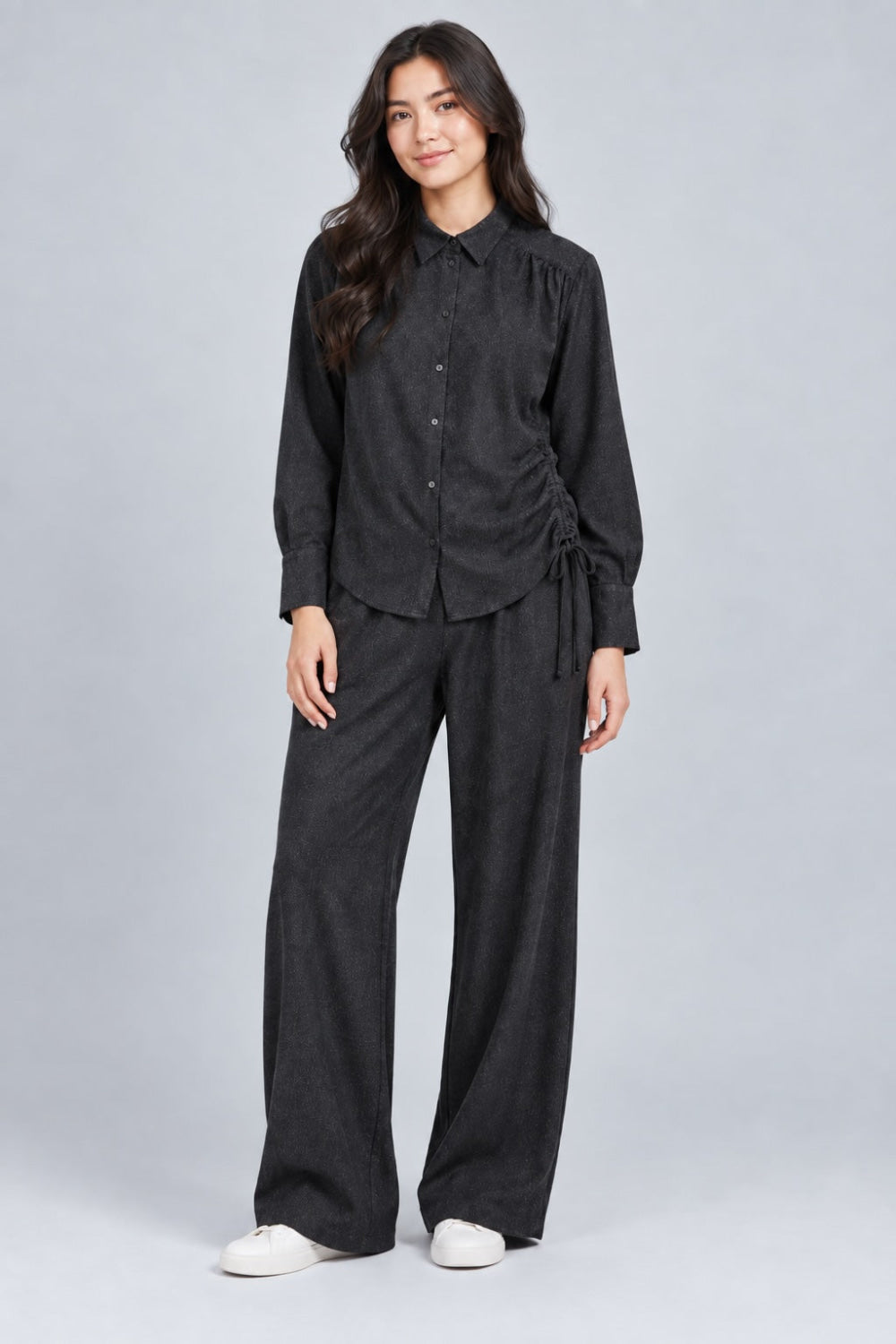 Lurex Tunic Button Up - Black - Button Down Shirt