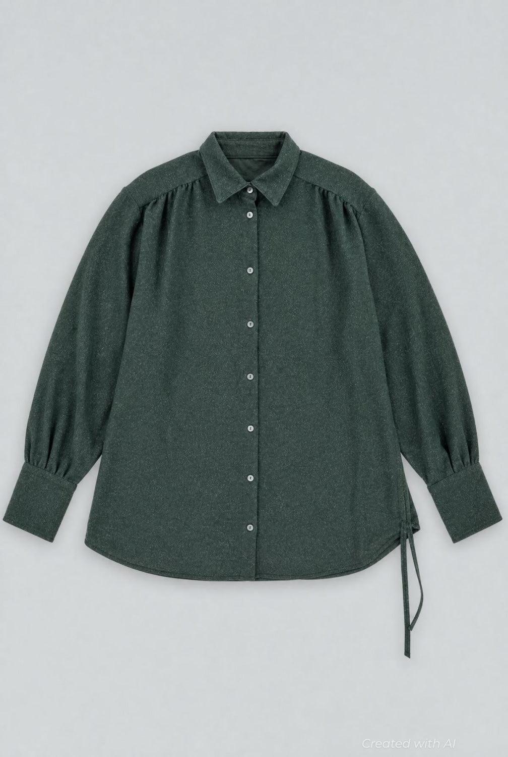 Lurex Tunic Button Up - Forest Green - Button Down Shirt