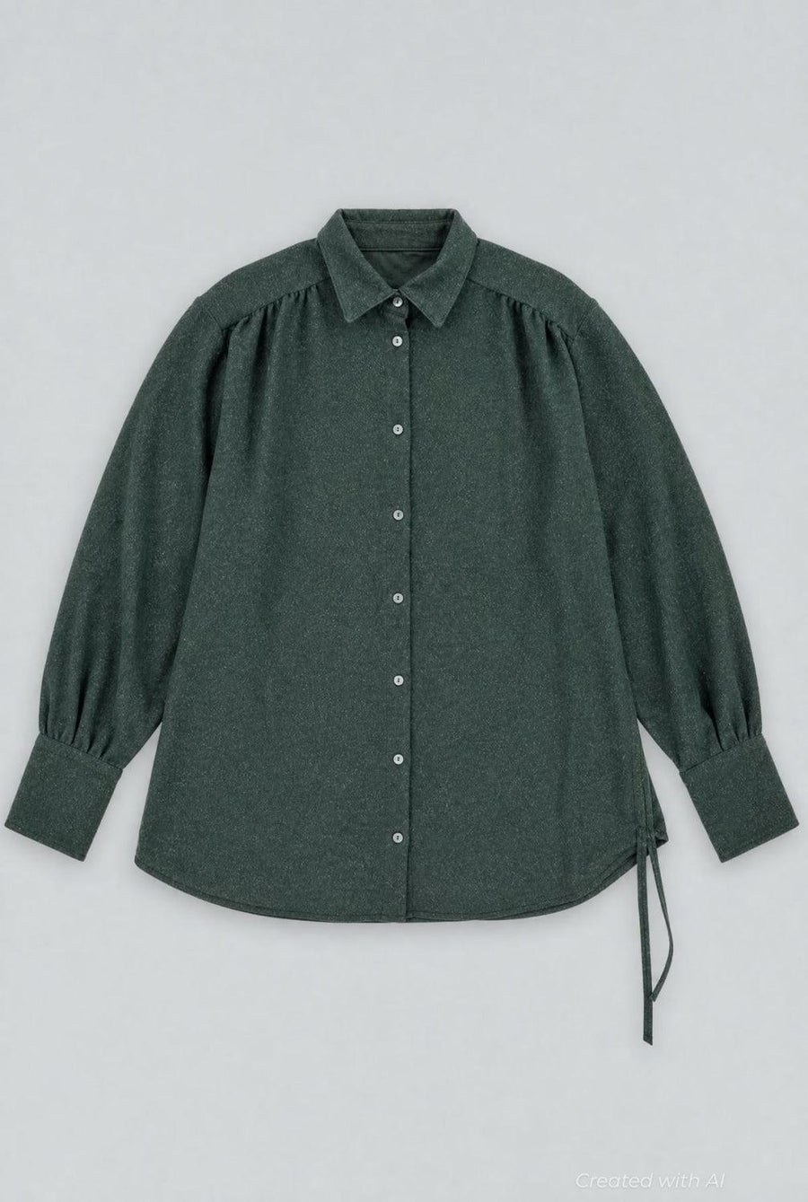 Lurex Tunic Button Up - Forest Green - Button Down Shirt