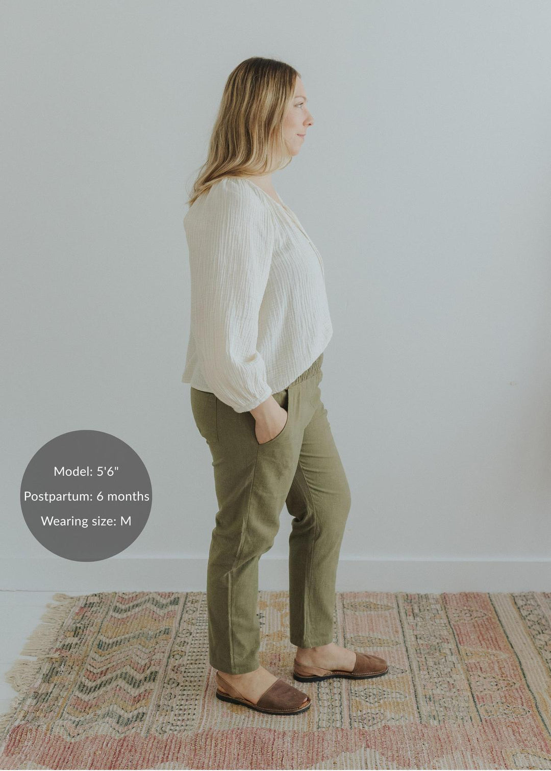 Transitional Maternity Linen Pant - Extended Inseam - Olive