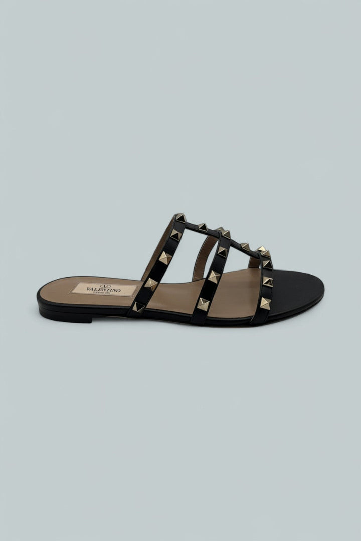 Women's Rockstud Slide Sandals - Black/Gold