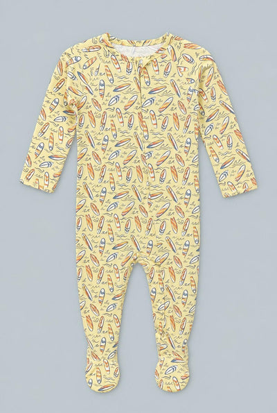 Surfboard Waves Zipper Footie - Sunset Surf