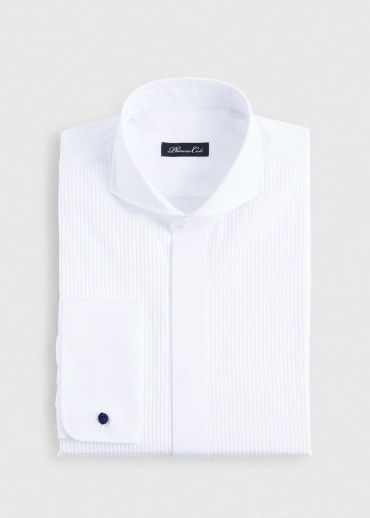 Phineas Cole Tonal Stripe Bib Front Tuxedo Shirt - White - Collared Shirt