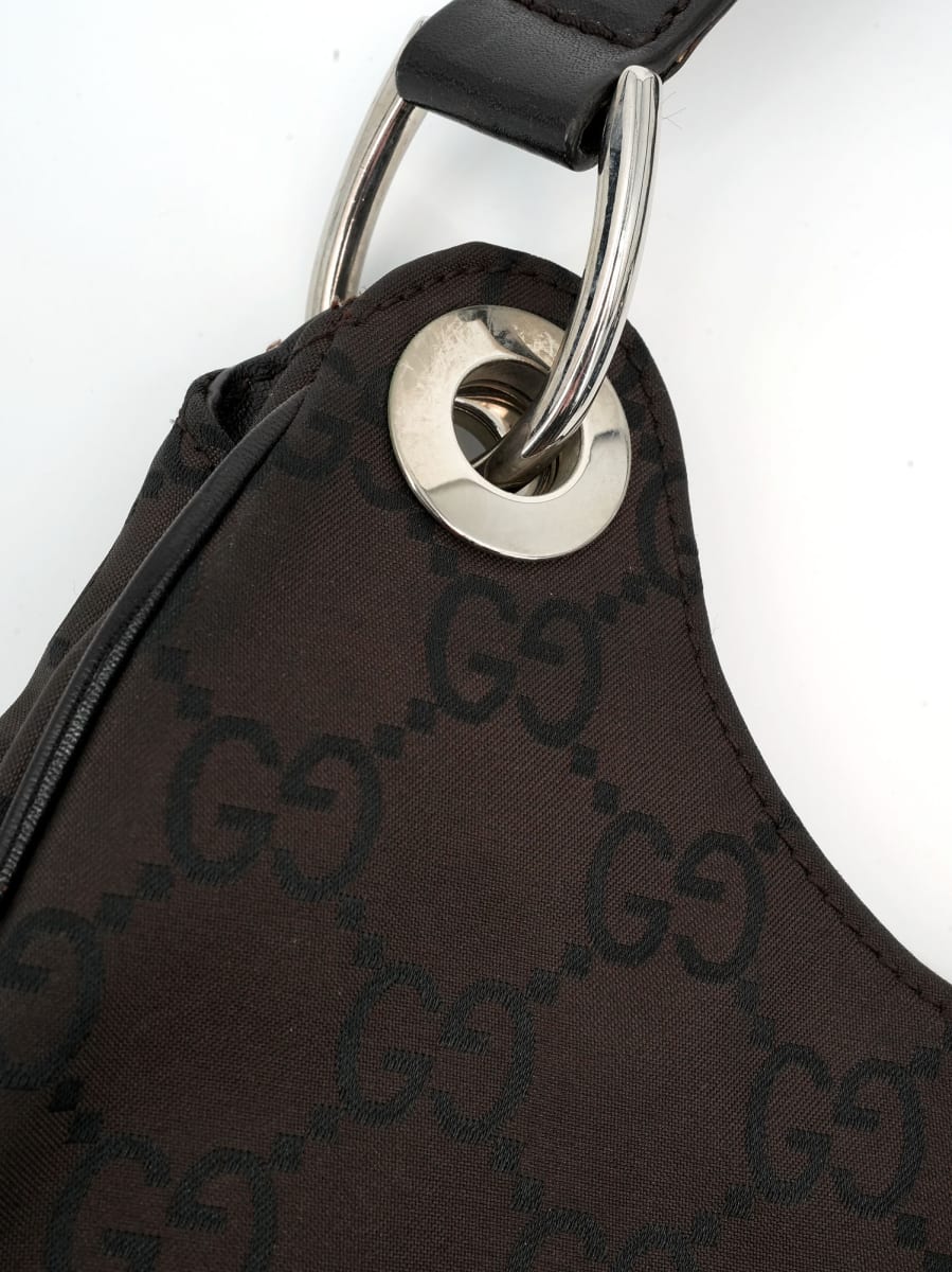 Pre-Owned Gucci GG Nylon Hobo Shoulder Bag - Brown