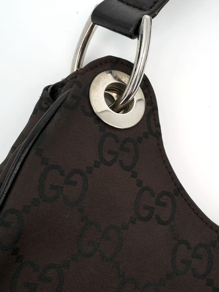 Pre-Owned Gucci GG Nylon Hobo Shoulder Bag - Brown