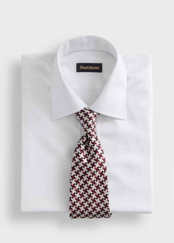 Woven Silk Houndstooth Tie - Burgundy