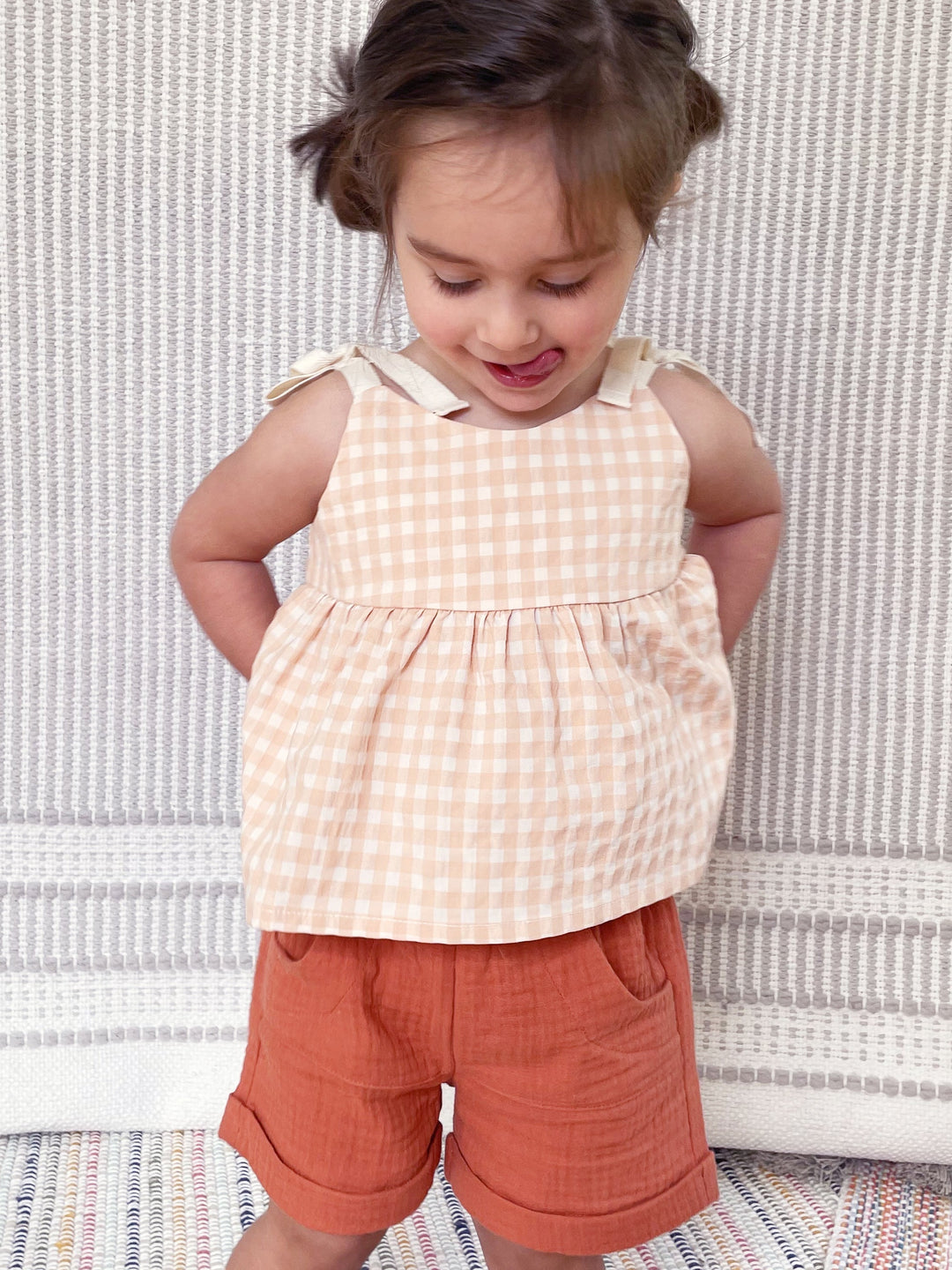 Helene Gingham Top - Apricot Gingham