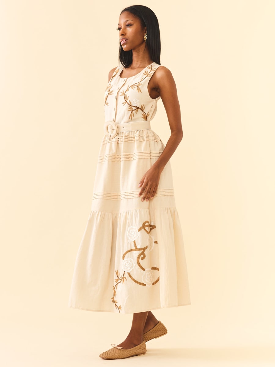 Sophia Dress - Khaki Garden