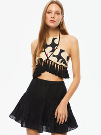 Tiered Mini Linen Skirt - Black