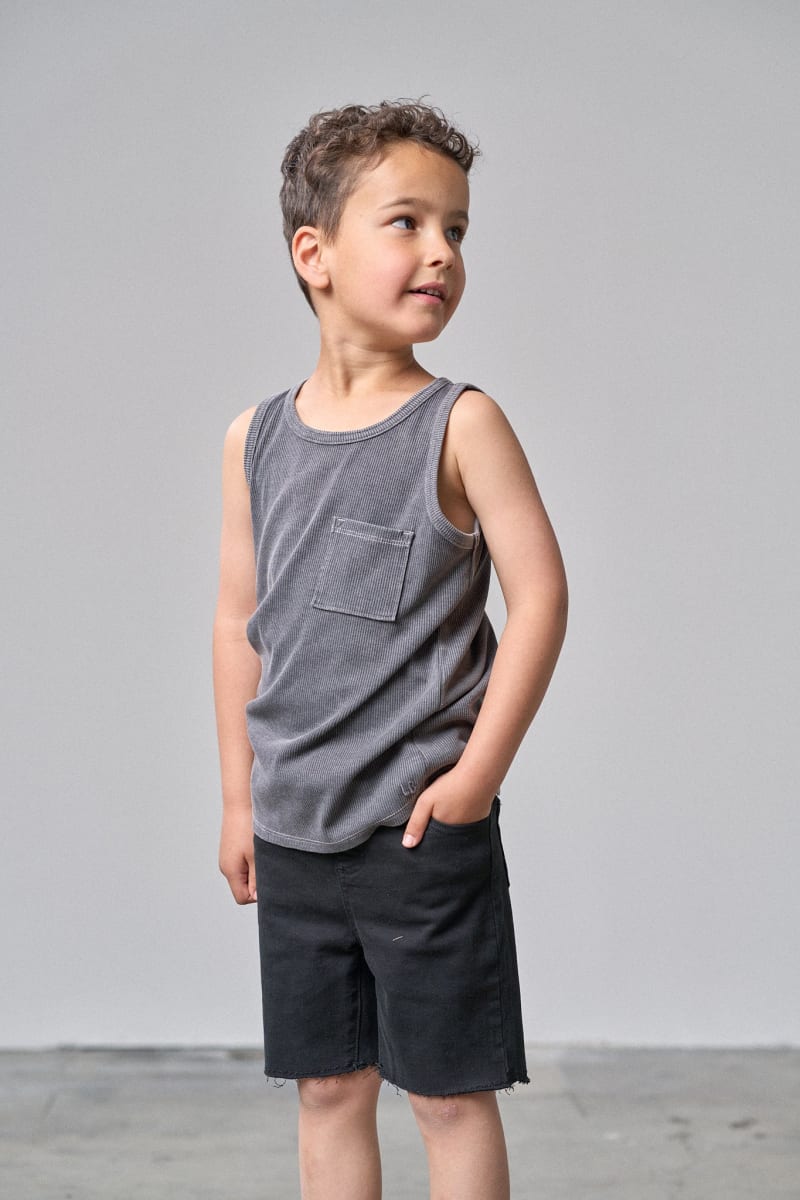 Acid Wash Ribbed Tank - Black